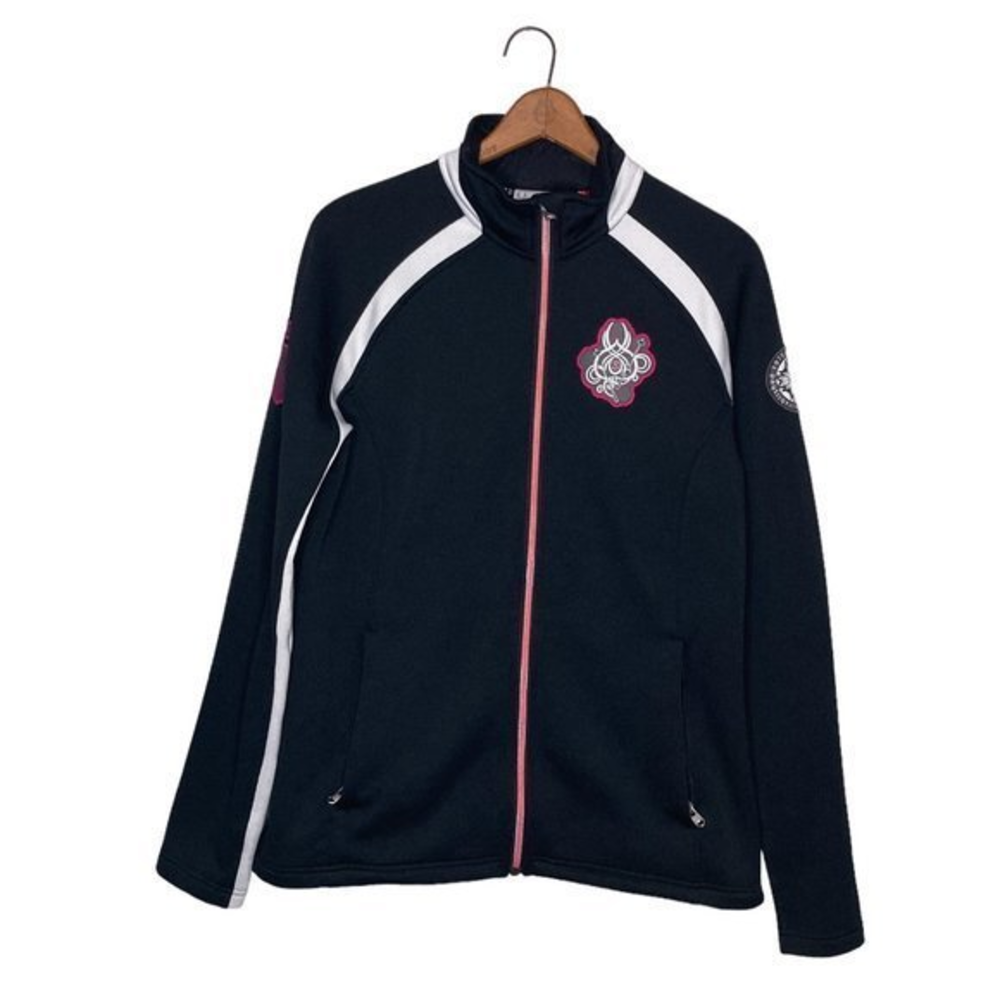 Spyder Women's Large‎ L Black White Pink Full Zip Embroidered Fleece Jacket